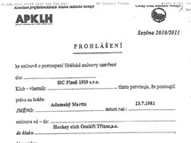 Originl Prohlen o postoupen Hrsk smlouvy Martina Adamskho