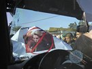 Palestinci protestují v pásmu Gazy bhem návtvy francouzské ministryn zahranií Michele Alliotové-Marieové (21. ledna 2011) 