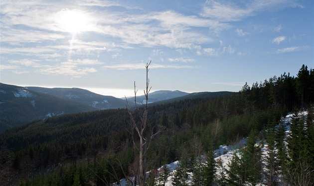 Pohled z Harrachovy skály na alý (vrchol vpravo)