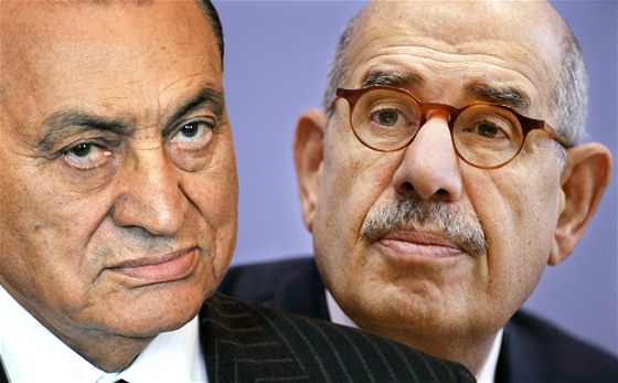 Egyptský prezident Husní Mubarak (vlevo) a Muhammad Baradej.