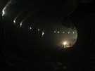 Tunel Blanka - Zatím jet neupravený tunel smrem na Vypich má pouze primární  obezdívku, která se dlá ihned po vyraení. 