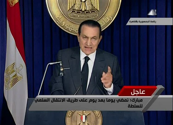 Prezident Husní Mubarak pi projevu k národu (10. února 2010)