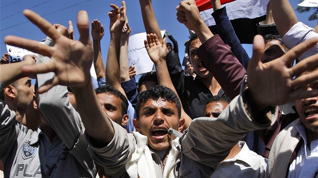 Protivládní demonstranti v Jemenu (14. února 2011)