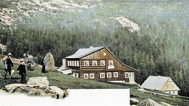 Pohlednice Brádlerovy boudy z roku 1902
