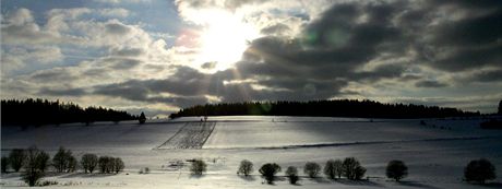 Zasnená krajina u Úsobí na Vysoin. Ilustraní foto