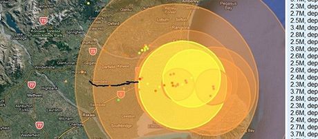 Seismický záznam novozélandského zemtesení