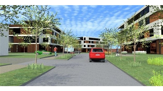 Vizualizace nových dom a bytovek na behu Radbuzy v Plzni 