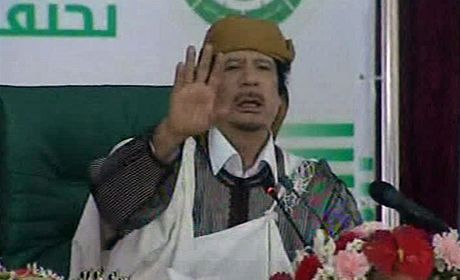Libyjský vdce Muammar Kaddáfí v Tripolisu (2. bezna 2011)