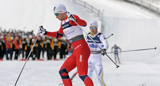 Nor  Petter Northug v cíli tafety.