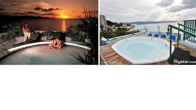 Jamaica, hotel Breezes Montego Bay. Oficiální je snímek vlevo, vpravo odhalená realita.
