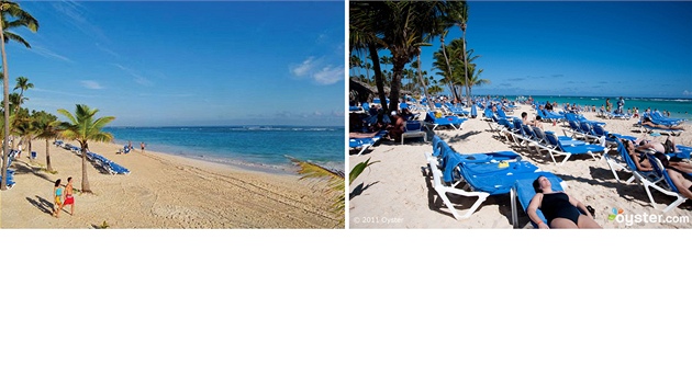 Dominikánská republika, Gran Bahia Principe Punta Cana. Oficiální je snímek vlevo, vpravo odhalená realita.