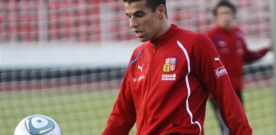 Milan Baro na tréninku fotbalové reprezentace.