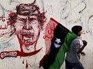 Podobizna Muammara Kaddáfího, kterého se povstalci v Libye snaí svrhout z pomyslného "trnu"