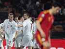 PEKVAPIVÁ TREFA. Fotbalisté Lucemburska se radují z gólu v Rumunsku.