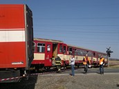 Msto stetu vlaku a kamionu ve Velkch Hoticch na Opavsku.