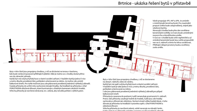 Studenti brnnského VUT navrhli nkolik variant budoucího vyuití zámku v Brtnici (návrh Jany Podpleské).
