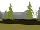 Vizualizace nové podoby zahrady mezi augustiniánským kláterem a sídlem správy Krkonoského národního parku ve Vrchlabí. 