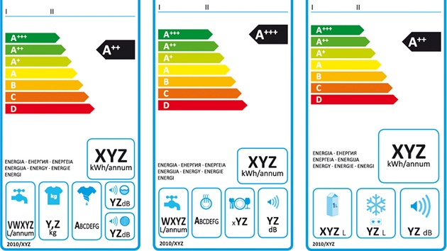Nové energetické �títky (zleva: pra�ky, my�ky a chladni�ky)