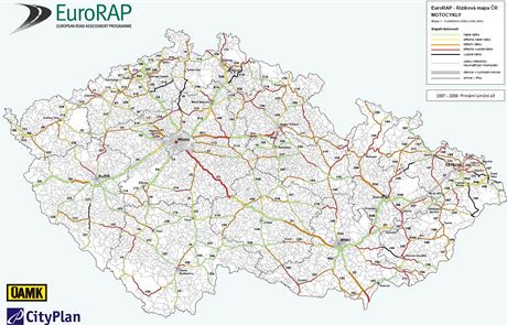 Celorepubliková riziková mapa pro motorkáe.