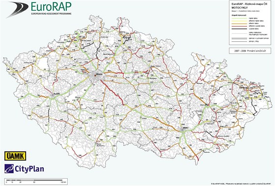 Celorepubliková riziková mapa pro motorkáe.