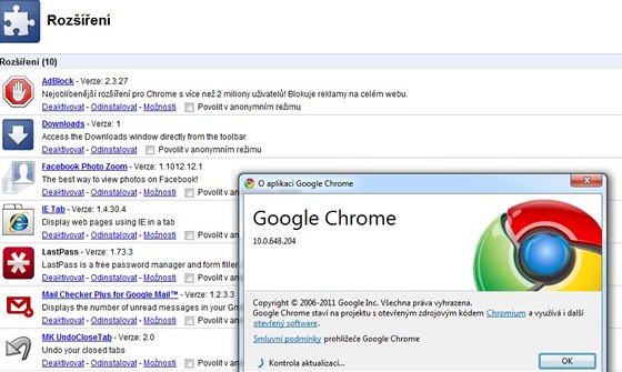 Rozíení pro Google Chrome