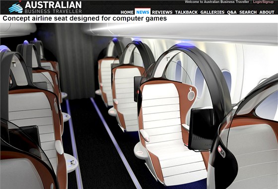 Jak by mohlo vypadat sedadlo konstruovan pro hran potaovch her v letadlech.