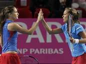 SPEN DUO. Iveta Beneov (vlevo) a Barbora Zahlavov-Strcov zvldly rozhodujc bitvu a zajistily eskmu tmu postup do finle Fed Cupu 