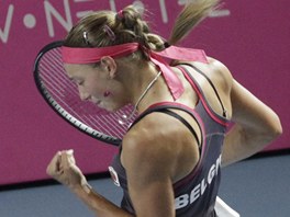 TOHLE SE POVEDLO. Belgick tenistka Yanina Wickmayerov prv uhrla proti Pete Kvitov dleit fiftn.