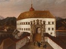 Dínský zámek v roce 1686 na obraze neznámého malíe.