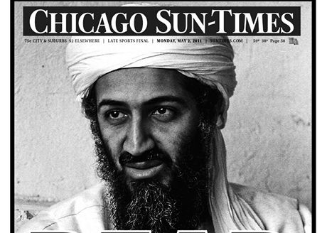 Smrt Usmy bin Ldina na tituln stran denku Chicago Sun-Times