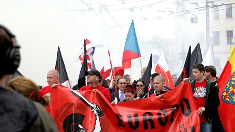 Prvomájový pochod pravicových extremist Brnem.