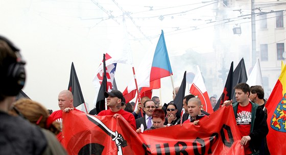 Prvomájový pochod pravicových extremistů Brnem.