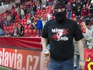 PROTEST. Fanouci fotbalové Slavie ped pohárovým utkáním zaplnili hrací plochu na protest proti vedení klubu. 