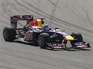 OSAMOCENÝ LÍDR. Sebastian Vettel z Red Bullu v ele Velké ceny Turecka.