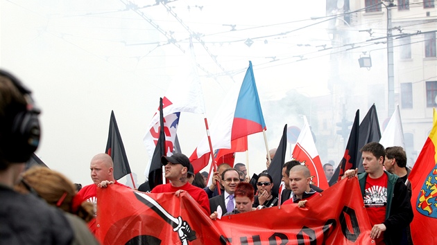 Prvomájový pochod pravicových extremist Brnem.