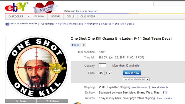 Pedmty slavící smrt Usámy bin Ládina se prodávají i na serveru e-Bay
