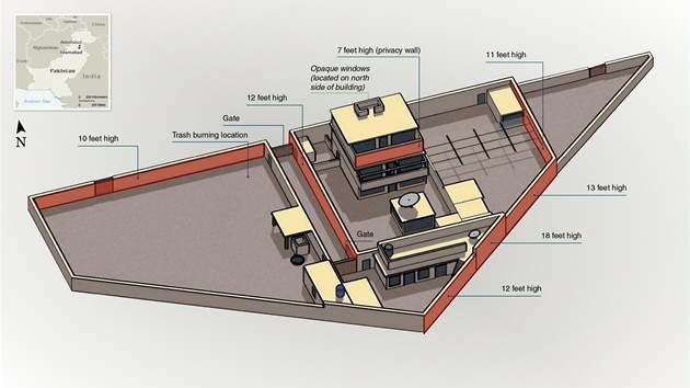Nákres útoit Usámy bin Ládina v pákistánském Abbottábádu