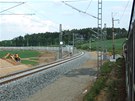 Stavba druhé koleje a mení peloka trati u Rájova.