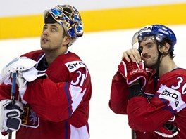 KDY ZNÍ VÉDSKÁ HYMNA... etí hokejisté Ondej Pavelec (31) a Petr áslava...