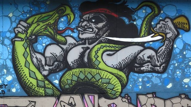 Legální plocha graffiti v oblasti Barrandovského mostu.