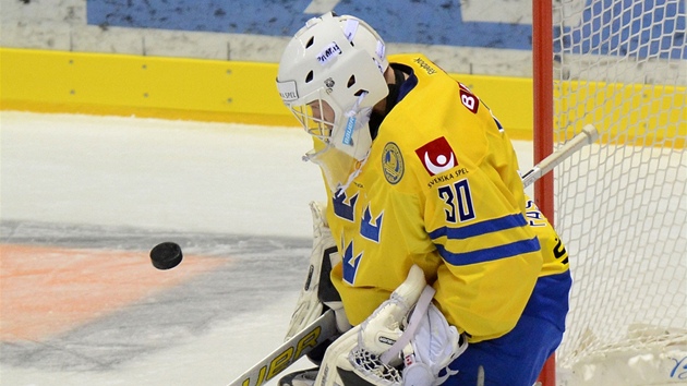 BRANKÁ�SKÝ �AROD�J. �védský gólman Viktor Fasth na sv�tovém �ampionátu na Slovensku. 