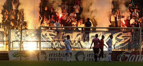 Fanouci Slovácka vytvoili v zápase s Boleslaví pekelnou atmosféru (ilustraní snímek).