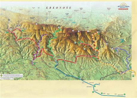 Plánek tras cyklobus po Krkonoích