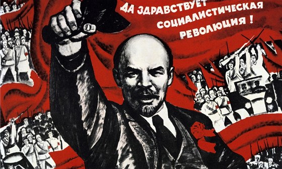 Vdce bolevické revoluce Vladimír Ilji Lenin na propagandistickém plakátu 