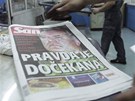 Vechny srbské deníky otiskly na pedních stránkách zprávuo zadrení Mladie  (27. kvtna 2011)