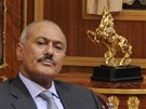 Jemenský prezident Alí Abdulláh Salih pi setkání s novinái v Saná (25. kvtna 2011)