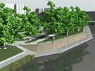 Vizualizace nových náplavek kolem Praského mostu v Hradci Králové