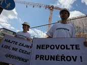 Protest aktivist z hnut Greenpeace proti modernizaci elektrrny Prunov u budovy krajskho adu v st nad Labem.