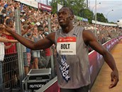 Usain Bolt po dobhu zvodu na 100 metr