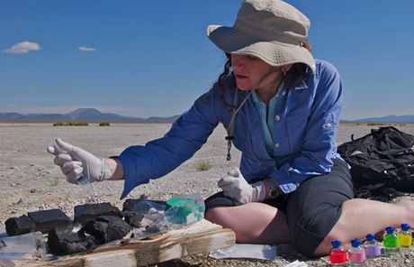 Felisa Wolf-Simonová pipravuje vzorky odebrané z jezera Mono